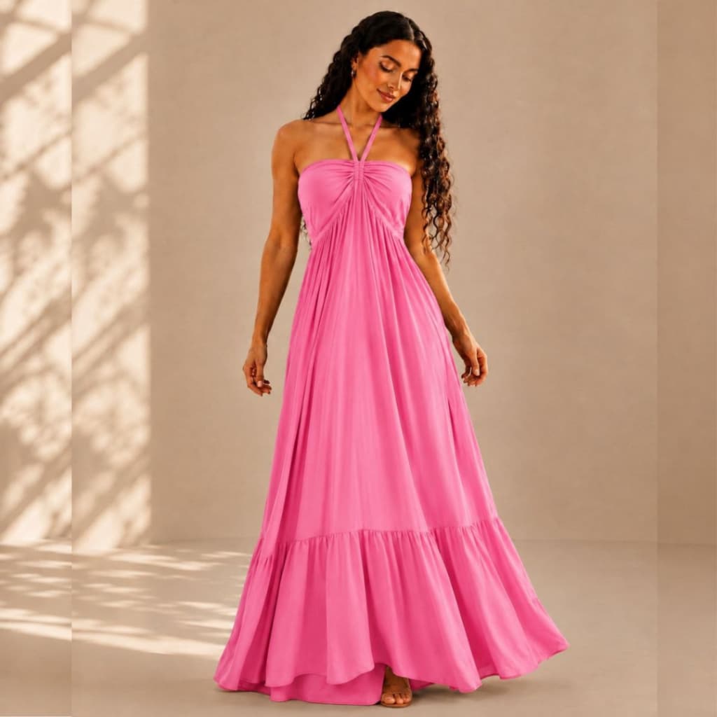 Vestido Longo Tomara que Caia com Amarração - Moda Festa Verão Tendencia 2026