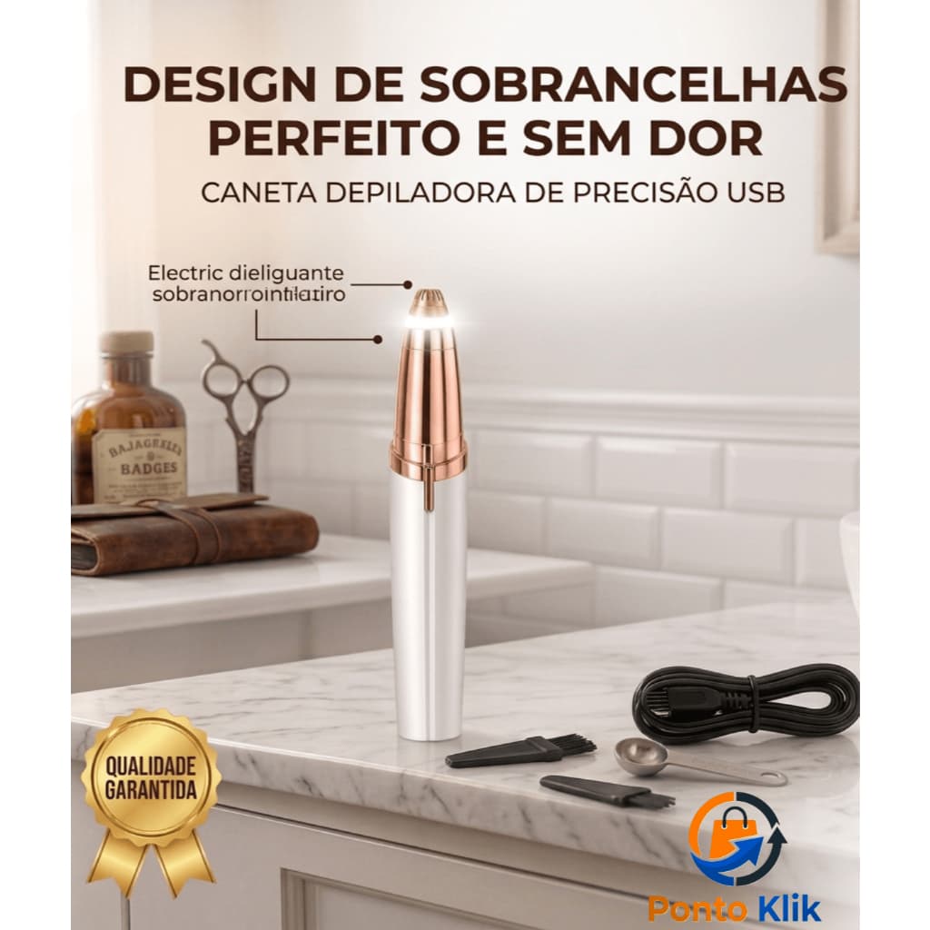 Caneta Depiladora Sobrancelha + Depilador de Rosto Buço Facial Elétrica Recarregável USB Indolor Bivolt (Cores Sortidas)