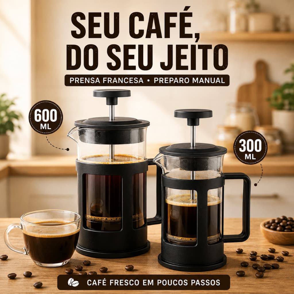 Cafeteira Prensa Francesa Fratelli 300ml 600ml Café Chá Cremeira Manual com Filtro Reutilizável