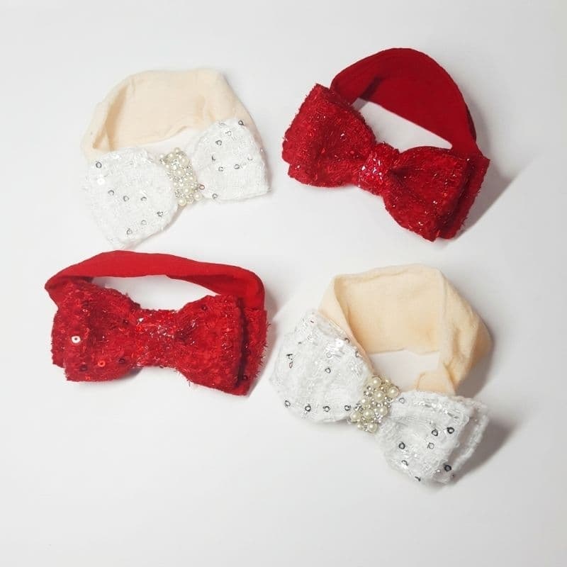 Laço para Bebê em Faixinha de Meia de Seda com Paetê – Vermelho ou Branco