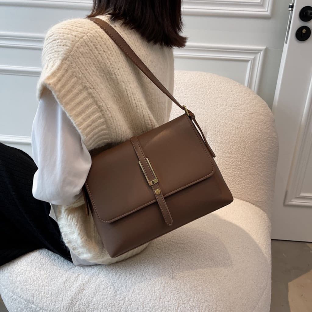 Bolsa Feminina Vintage PU Bolsa de Ombro Transversal Retrô Elegante Pequena Casual Fashion Para Mulheres