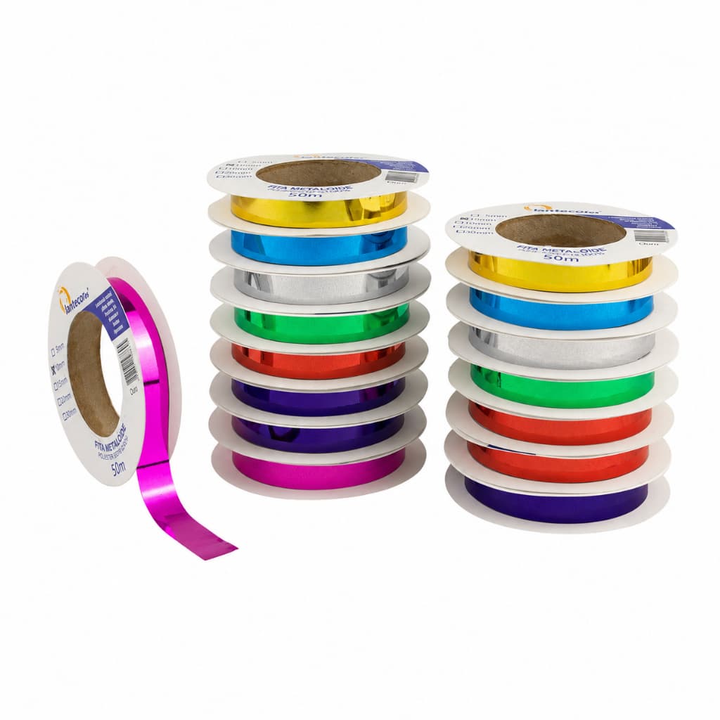 Kit 4 Fitas Metaloide 10mm x 50m Metalizadas Cores Mescladas Artesanato Decoração Festas