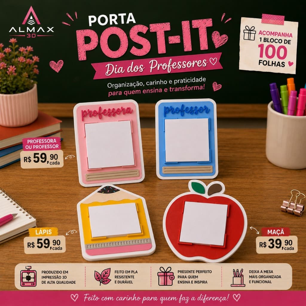 🍎✏️ PORTA POST-IT 3D ALMAX
