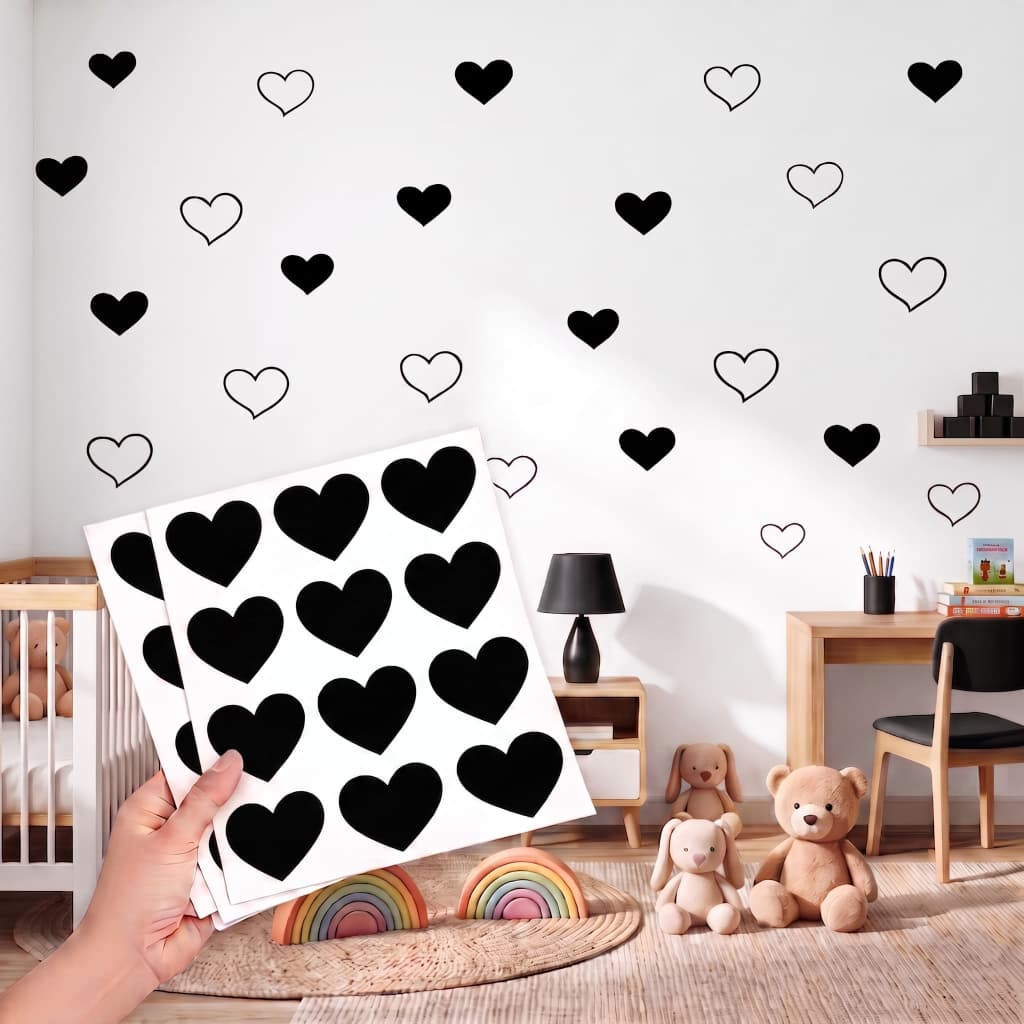 240 Adesivos de Parede Coração • 2 Tamanhos • Várias Cores • Decoração Quarto Sala Infantil