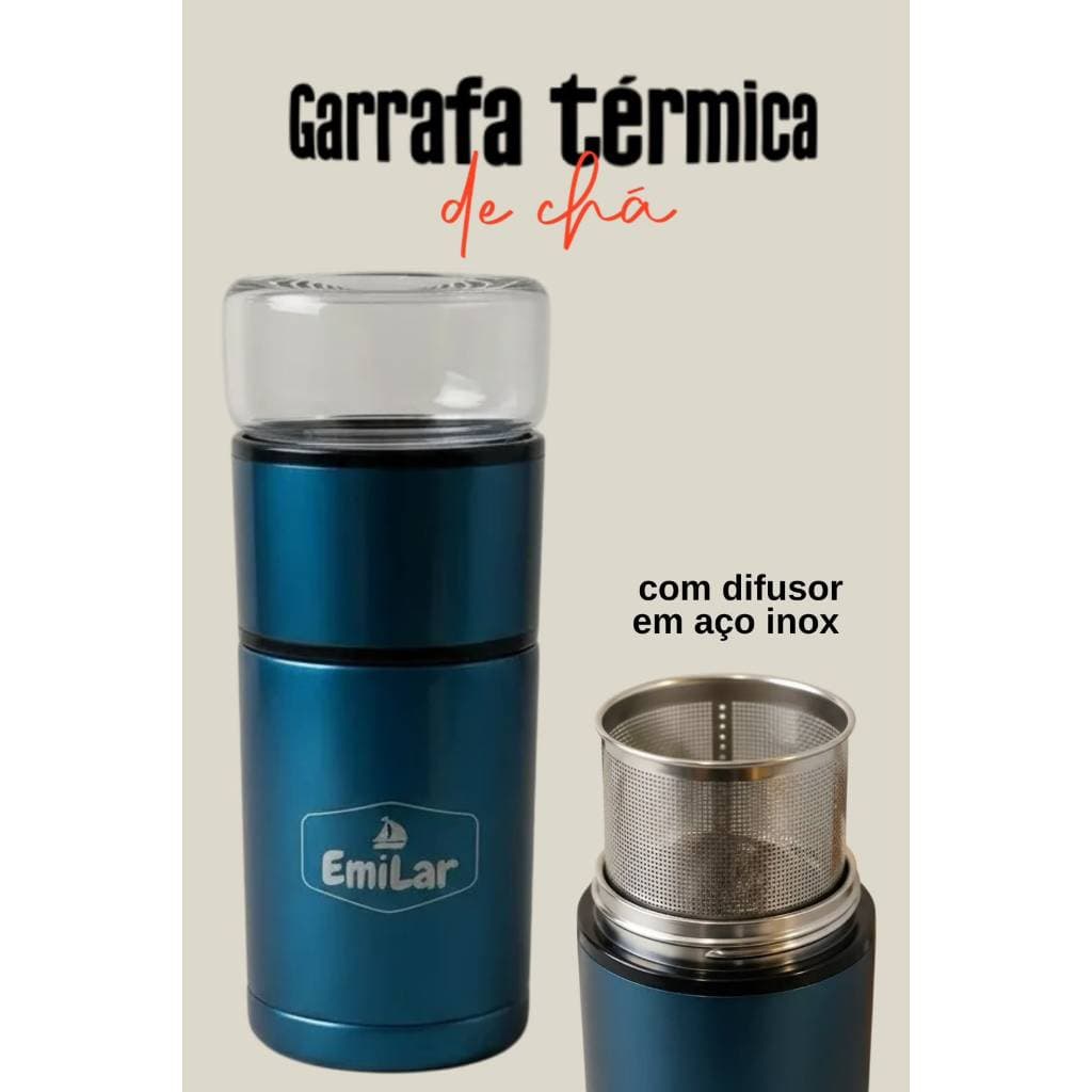Garrafa Térmica P/ Chá Café 150ml Aço Inox Tampa De Vidro com Difusor