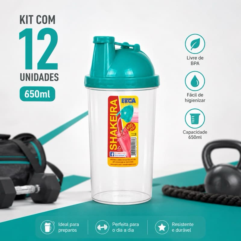 Kit 12 Shakeira Coqueteleira 650ml Altíssima Qualidade Cores Sortidas 2484