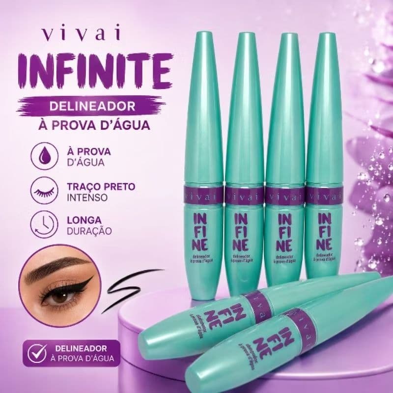 Delineador Líquido Vivai Infinite À Prova D'Água Longa Duração Preto Secagem Rápida Alta Pigmentação