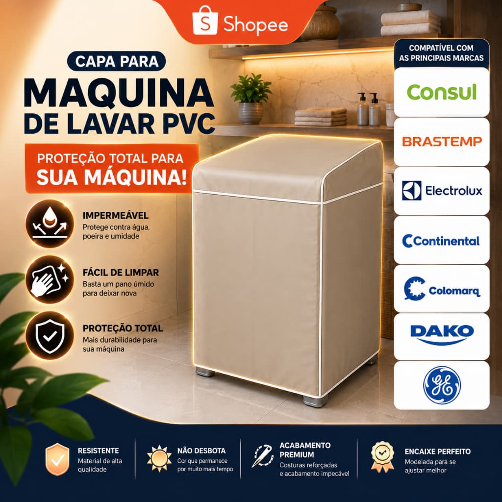 Capa Máquina de Lavar PVC Todos Tamanhos e Marcas Electrolux Brastemp Consul