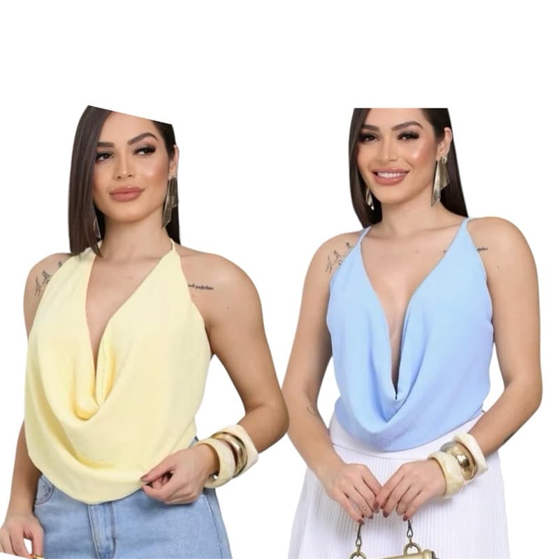 kit 2 blusa feminina estilosa Cropped feminino Frente Unica Multiformas de Amarração Versátil roupa feminina verão