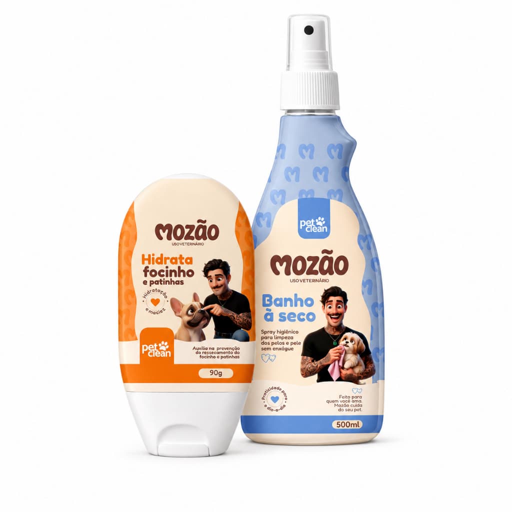 Hidratante de Focinho/Patinhas/Calos Cães & Gatos 90ml + Banho A Seco Mozão 500ml