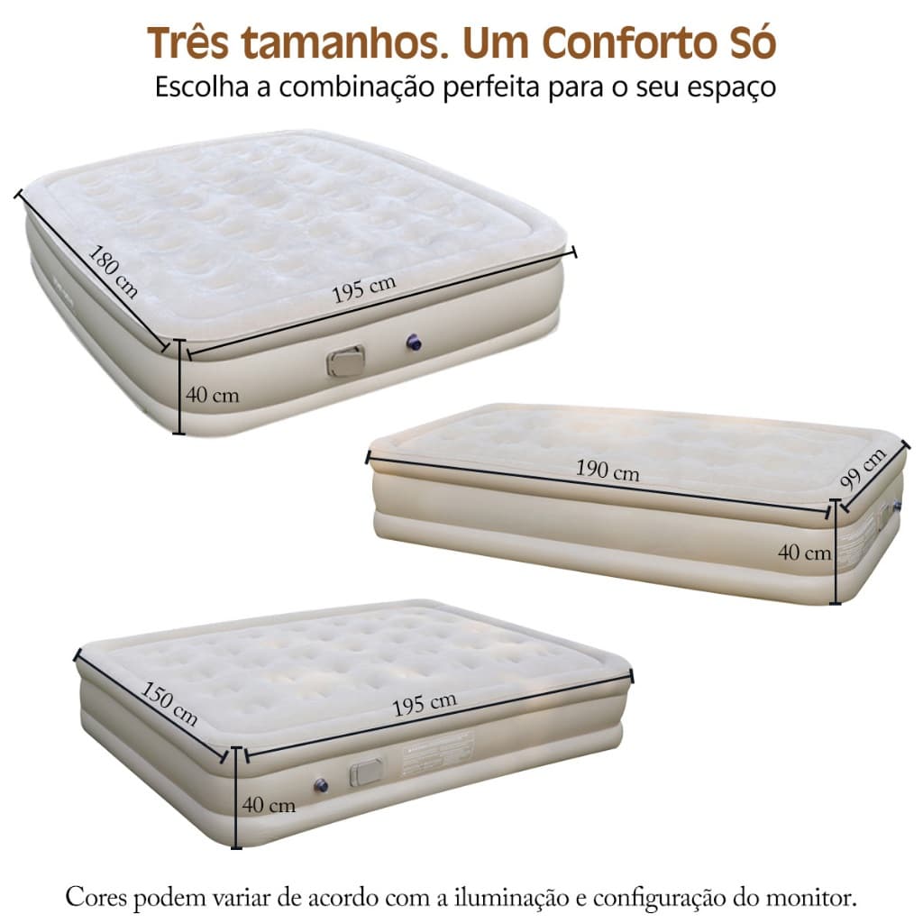 Colchão Inflável Ar Casal Solteiro Queen Bomba Elétrica Integrada 300kg Dobrável Camping Visita