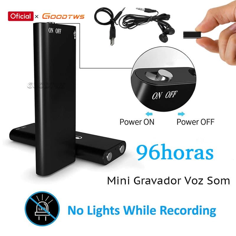 Mini Gravador Voz Som 8G de memória Digital Micro Espião Espia Escuta 96h de gravação Profissional Audio Recording Pen