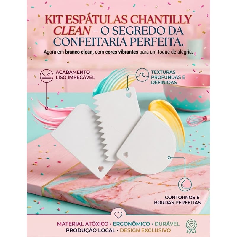 Kit 3 Espátulas Decorativas Para Bolo Chantilly Confeitaria Espátula Raspadora Textura