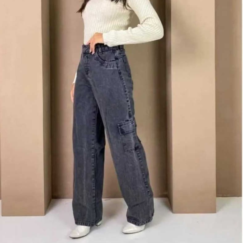 Calça Cargo Jeans Juvenil Feminina Grafite Menina