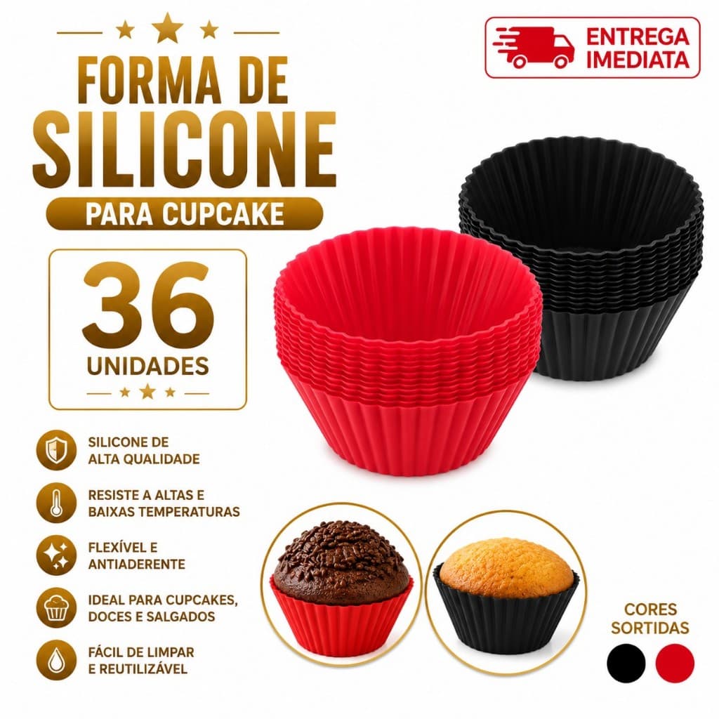 Kit 36 Formas de Silicone para Cupcake Muffin Empada Reutilizável Antiaderente air fryer forno