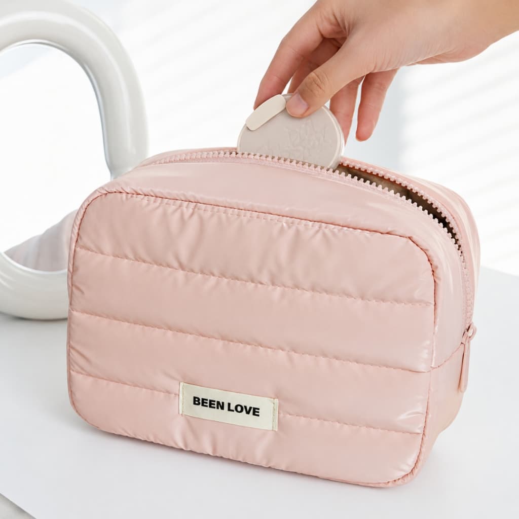 Necessaire Puffer Metalizada Organizador Maquiagem Skincare Necessaire Cosméticos Para Viagem