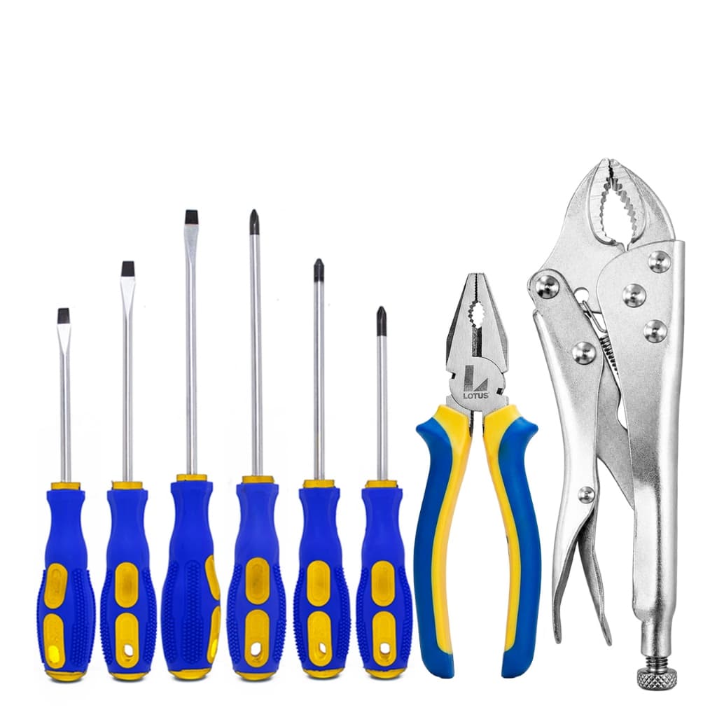 Kit Jogo Chave Fenda Phillips 6 Peças Alicate Universal 8" Alicate de Pressão 10" Ferramenta Manual