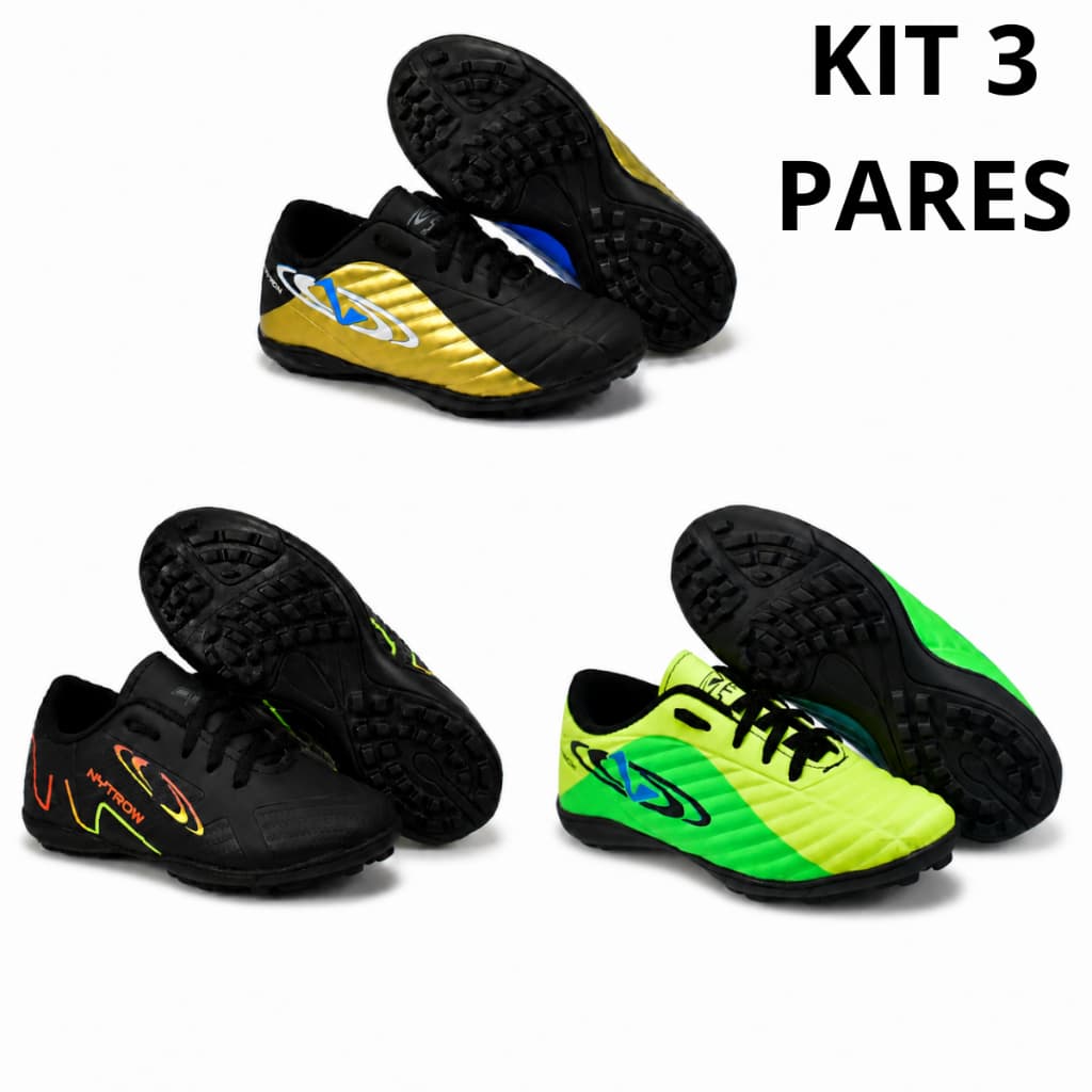 Kit 3 Pares de Chuteira Infantil Masculina Society Futebol  Antiderrapante Leve Macia Confortável