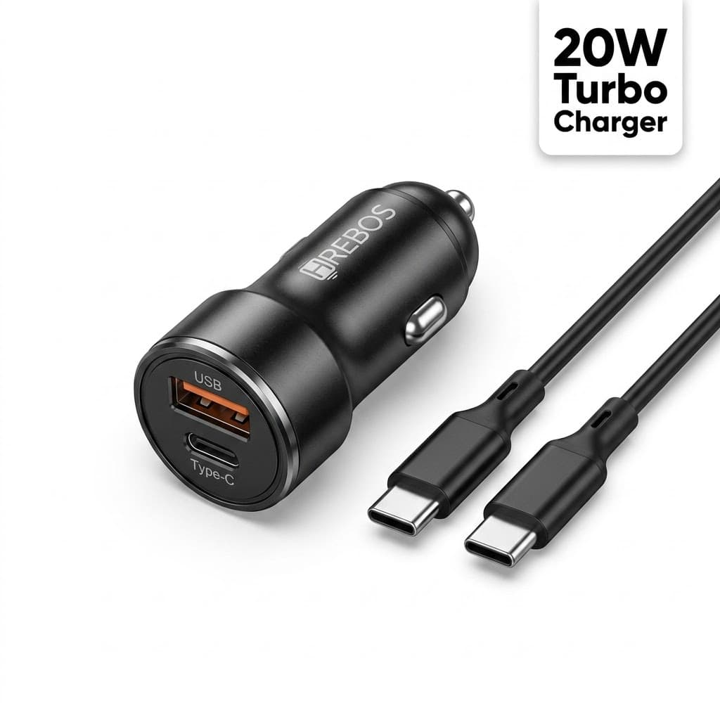 Kit Carregador Veicular Turbo USB C PD 20W Com Cabo Tipo C Ultra Rápido Para Celular Fonte Carro Acendedor