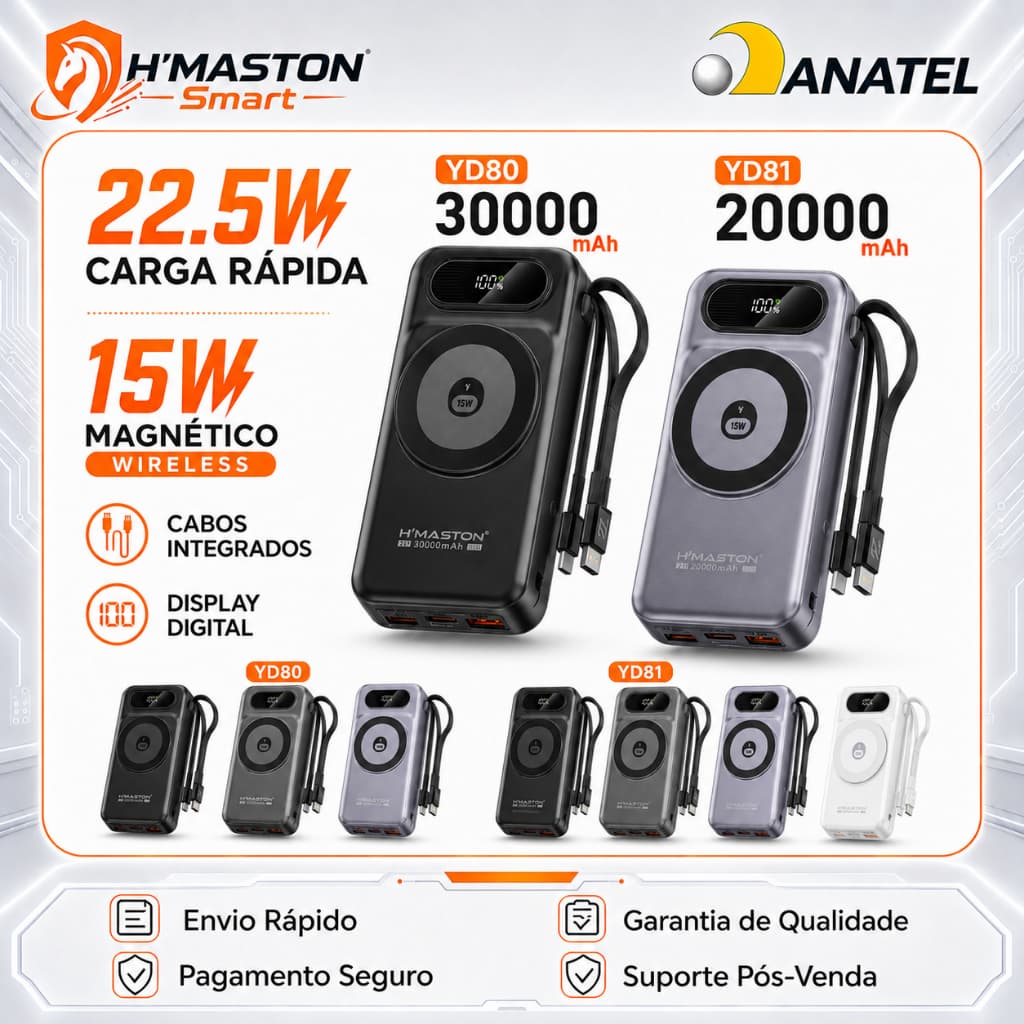 HMASTON YD80 Power Bank 20000 Mah Turbo Carregador Portátil Para Celular Carregador De Celular Portátil Power Bank Turbo
