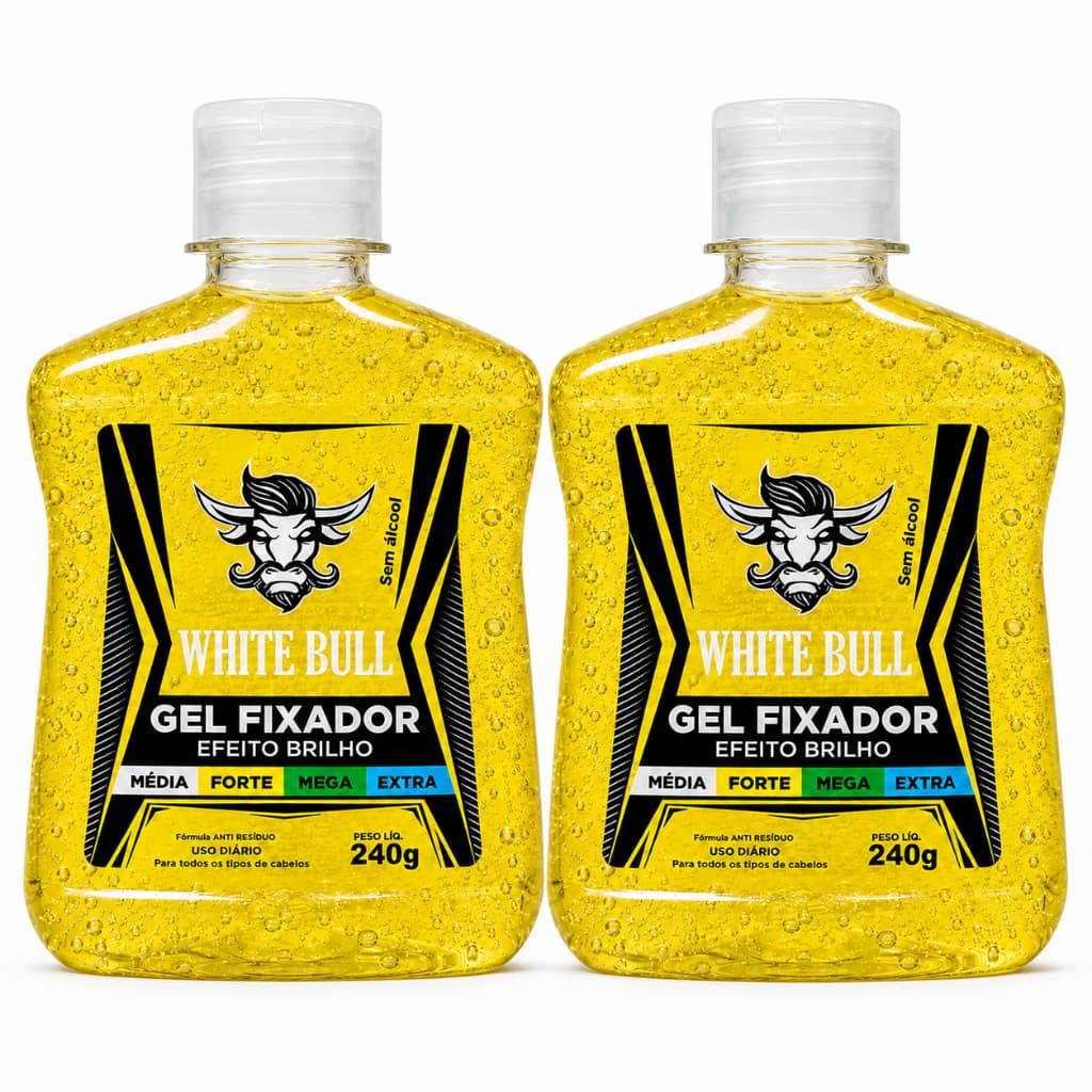 Kit c/ 2 Gel Fixador Forte Efeito Brilho 240g - White Bull Gel de Cabelo Masculino Fixação Forte Brilho