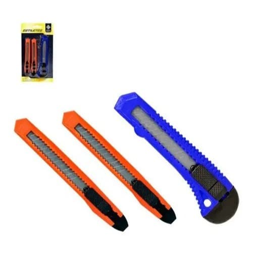 Kit 3 Estiletes House Tools Multiuso Com Trava De Segurança Lâmina Segmentada Kit 3 Estiletes House Tools Multiuso
