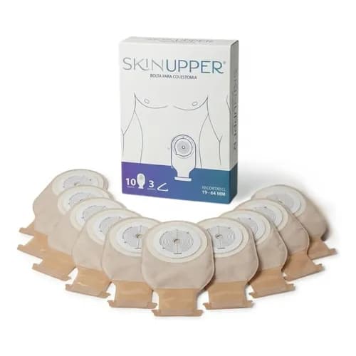 Bolsa para Colostomia corBege recortável 19-64mm marca Skinupper drenável com tela protetora da pele