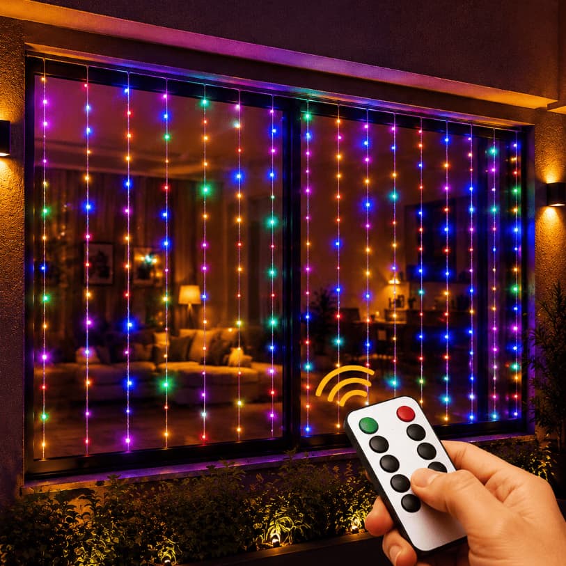 Cortina LED Natal 150 LEDs 3x1,5m Colorida com Controle