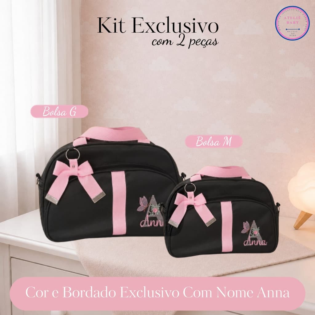 Kit Bolsas de Maternidade 2 Peças Personalizadas com Nome Anna | Pronta Entrega