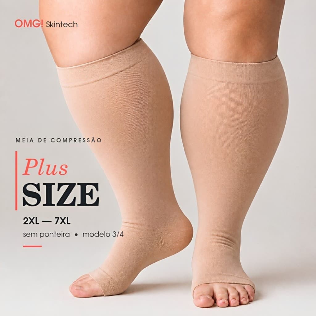 Meias De Compressão [20-30 mmHg] Plus Size 3/4 SUPER CONFORT S/ Ponteira Inchaços Varizes Tromboses Edemas