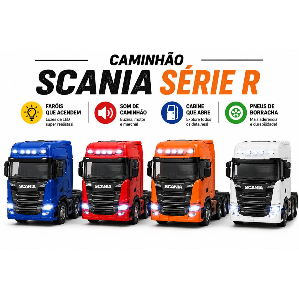 Miniatura Scania V8 R730 Caminhão de Coleção Cavalinho Mecânico Trucado Truck 1/64 Welly