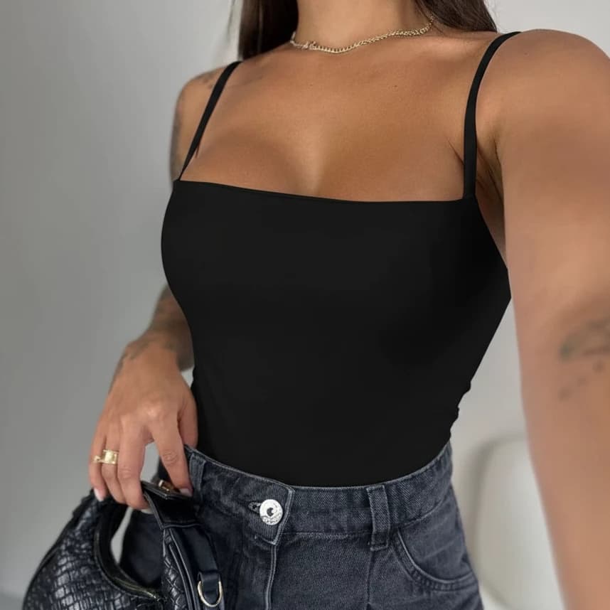 Body Feminino Alcinha Decote Quadrado Suplex com Forro Ajuste Perfeito