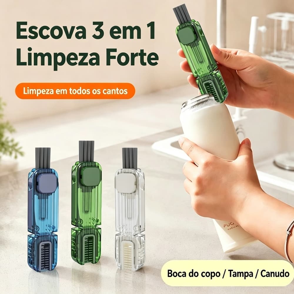 Escova Multifuncional Limpa Fendas De Copos 4 em 1 Limpeza 360º Sem Pontos Cegos Garrafa Água Canudo