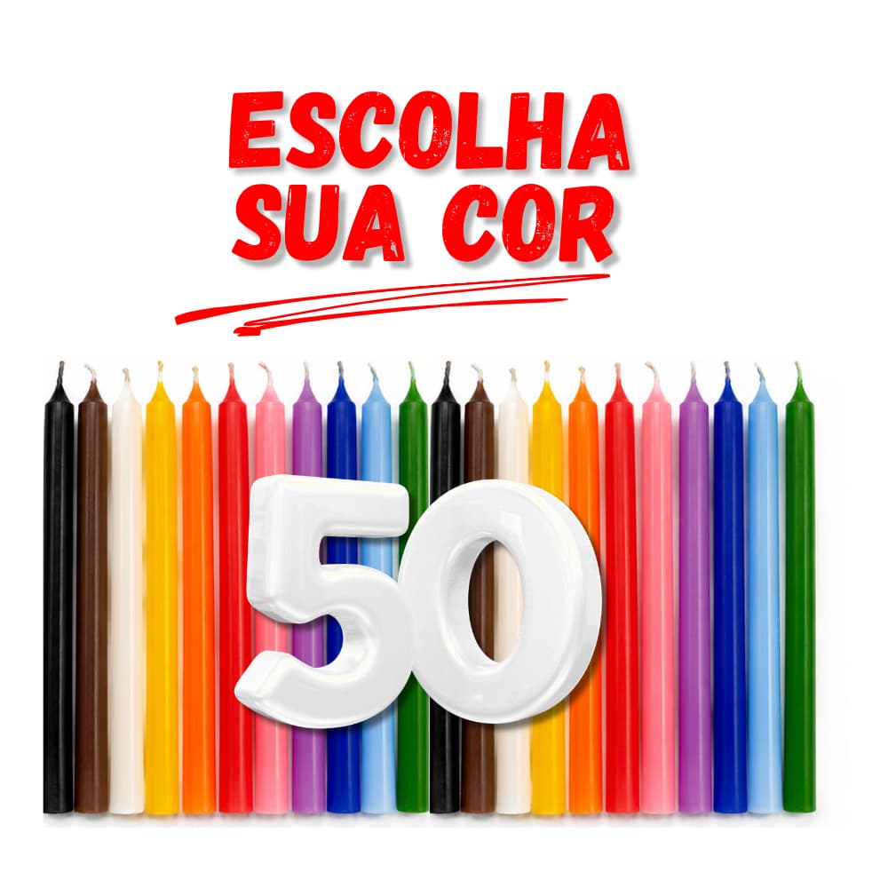 Kit 50 Velas Palito Colorida 16 x 1,2cm - ESCOLHA AS CORES