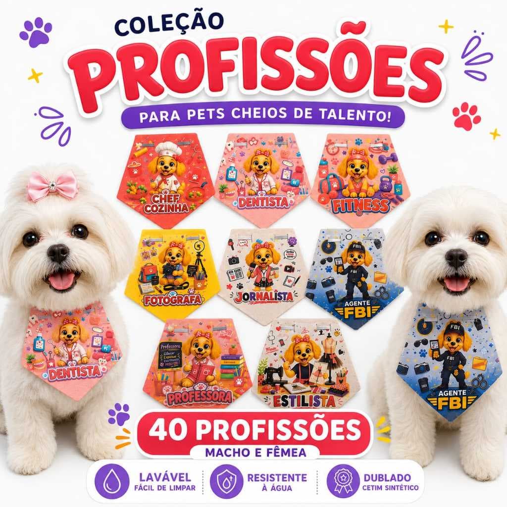 Kit Bandana Gargantinha Pet Shop Profissões Banho Tosa Cachorro Gato Atacado