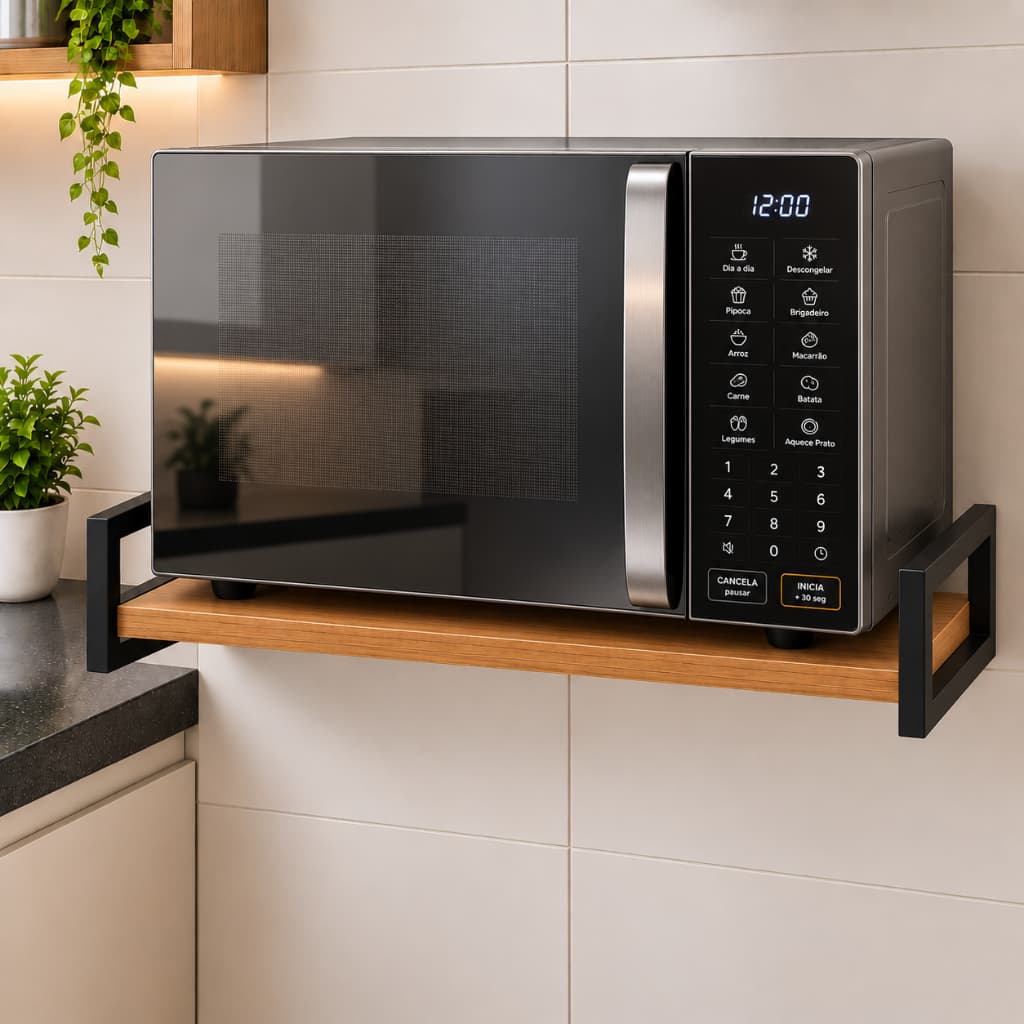 Suporte para Microondas Forno Elétrico Air Fryer Prateleira de Parede Nicho Multiuso Industrial Aço