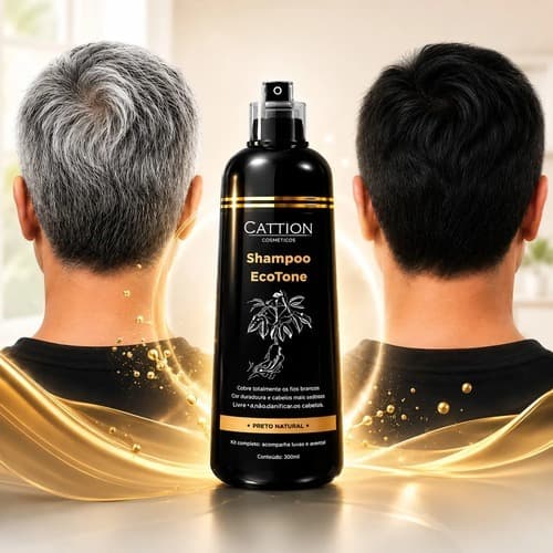 Shampoo Tonalizante Cation Preto - Cobre Fios Brancos, Pinta Cabelo 15 minutos