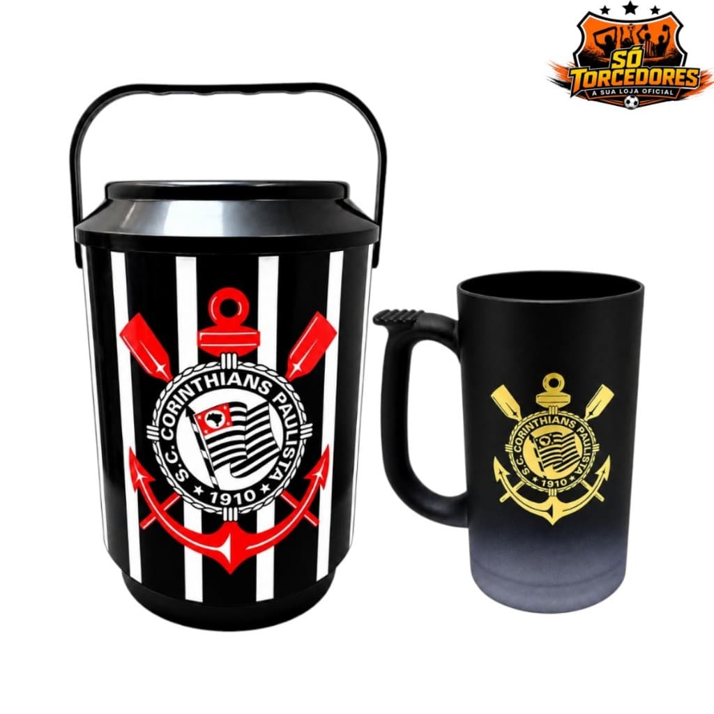 Kit Cervejeiro Corinthians Oficial Cooler Térmico 6L + Caneca de Chopp 500ml Presente para Torcedor