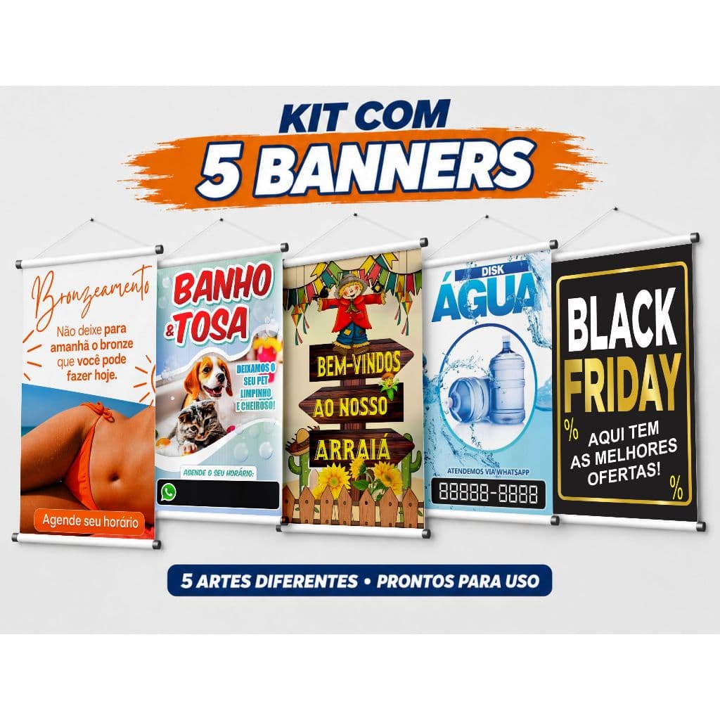 Kit com 5 Banners Comerciais – Artes Prontas para Impressão 17
