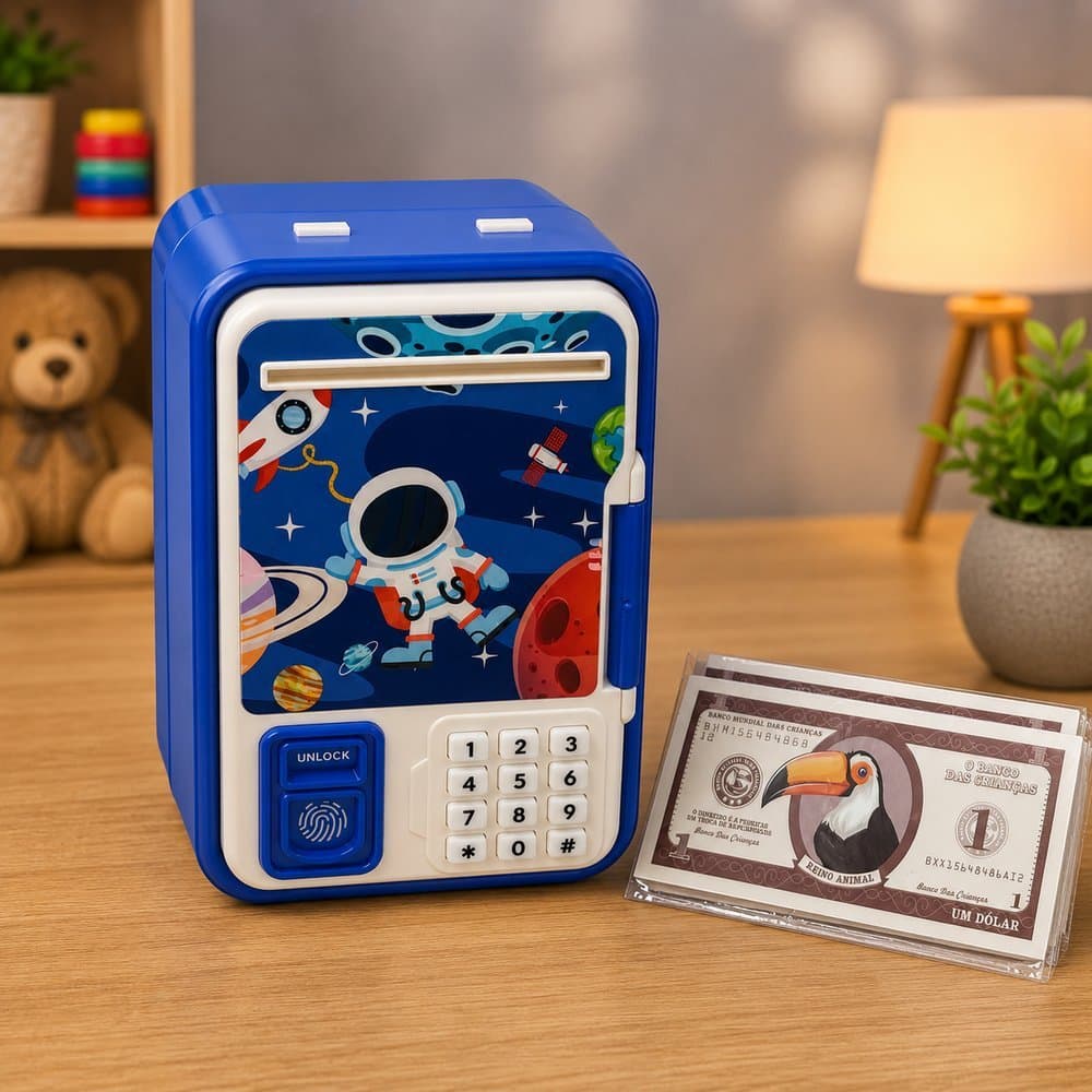 Cofrinho Eletrônico Infantil Cofre Dinheiro Senha Digital Capivara Tucano Astronauta Animais