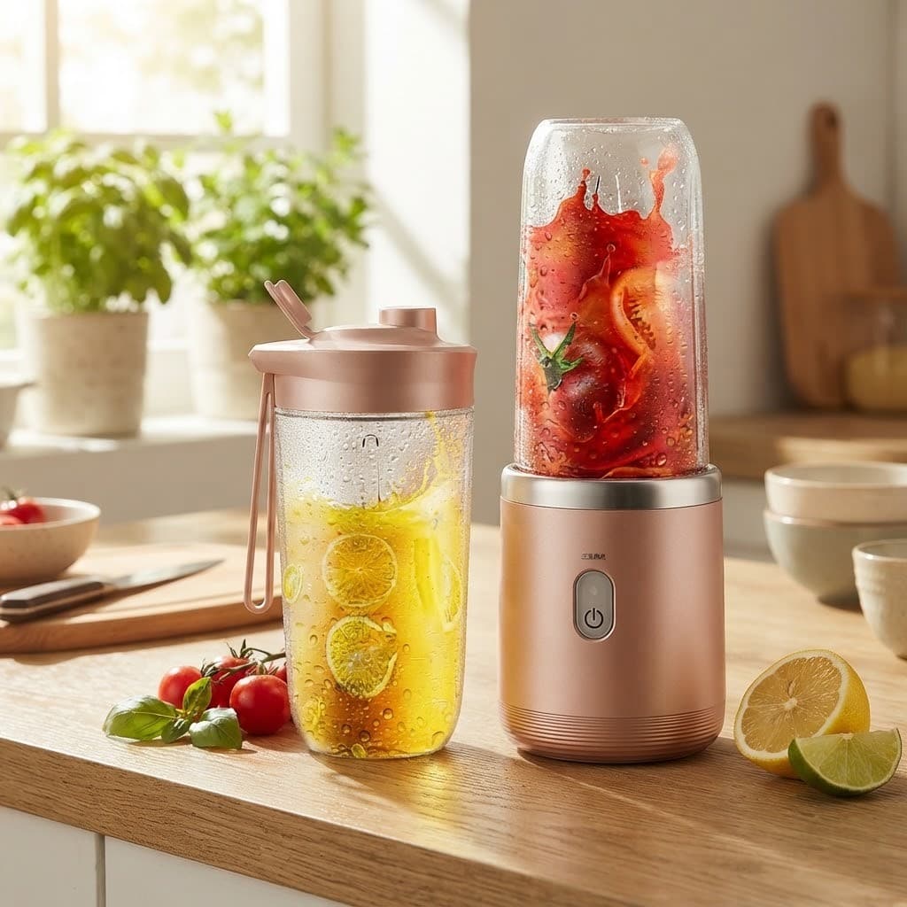 Mini Processador Liquidificador Portátil 400ml Rosa: compacto, prático e perfeito para preparar bebidas e receitas!