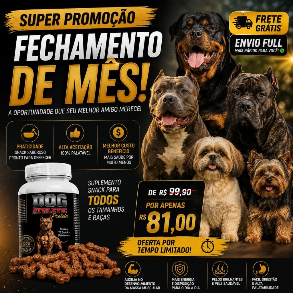 Dog Atletic Protein Suplemento Proteico Pra Cães Ativos Com Vitaminas e Aminoácidos Snack Mastigável