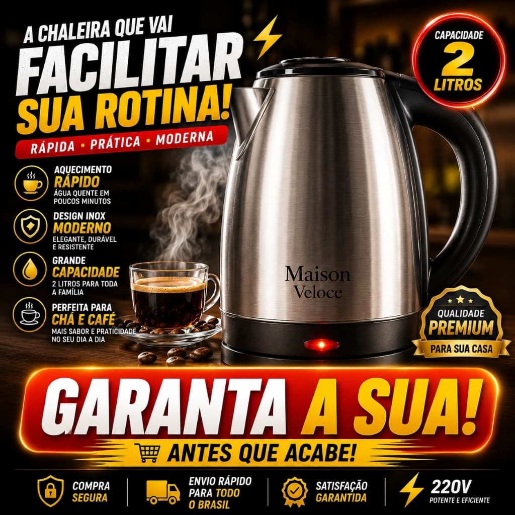 Chaleira Elétrica Inox 2 Litros 220V Maison Veloce para Chá Café
