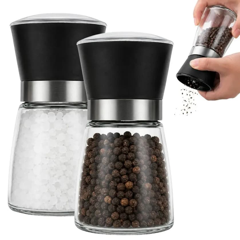 Kit 2 Moedores de Sal e Pimenta Vidro Ajustável Moedor de Temperos