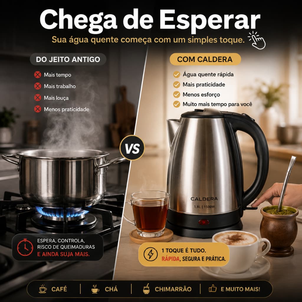 Chaleira Elétrica Inox 1500W | Ferve Água Rápido | Chá e Café