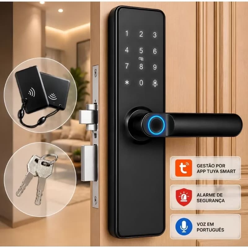 Fechadura Digital Inteligente Knup KP-CA621 Biometria Senha Cartão Chave