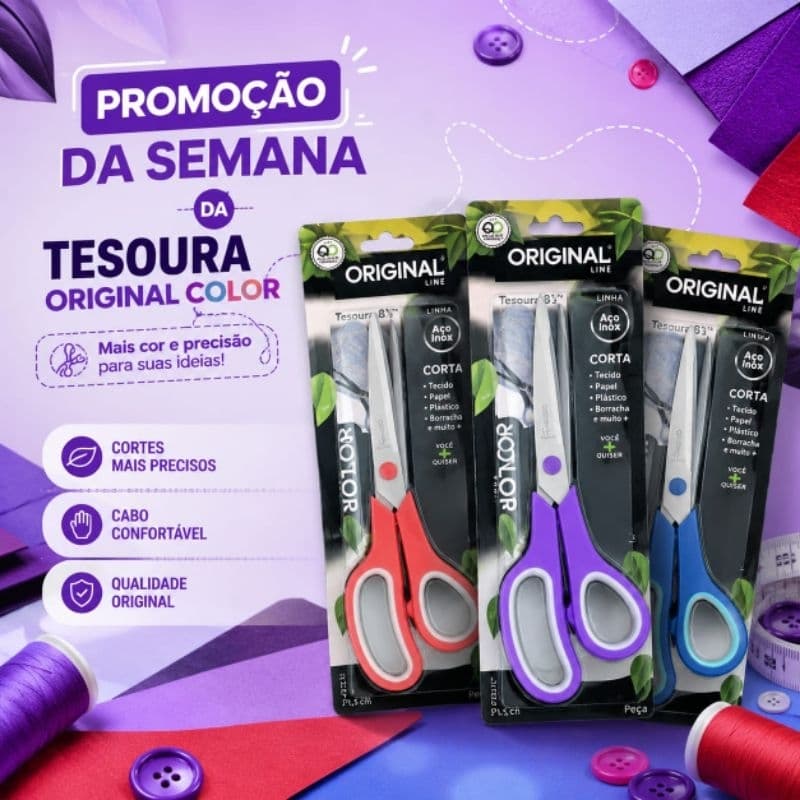Kit Tesouras 8,5 Polegadas Original Coloridas Multiuso Papel Tecido Artesanato Costura Escolar