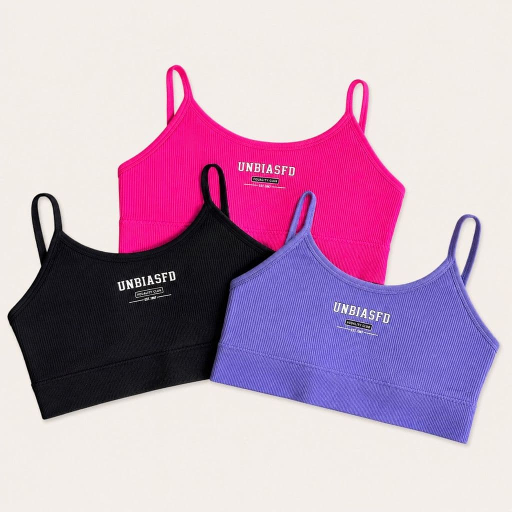Kit 3 Top Cropped Canelado Alça Fina Feminino Sem Aro Bralette Fitness Academia Top Básico Canelado Barato