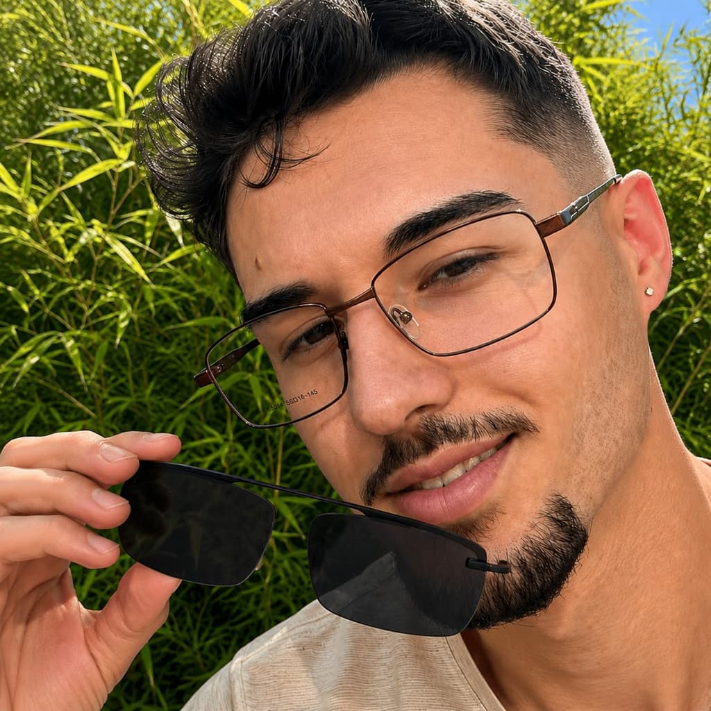 Armação de óculos clip on 2 em 1 com Fixação Magnética feito em Metal Masculina Clip Polarizado