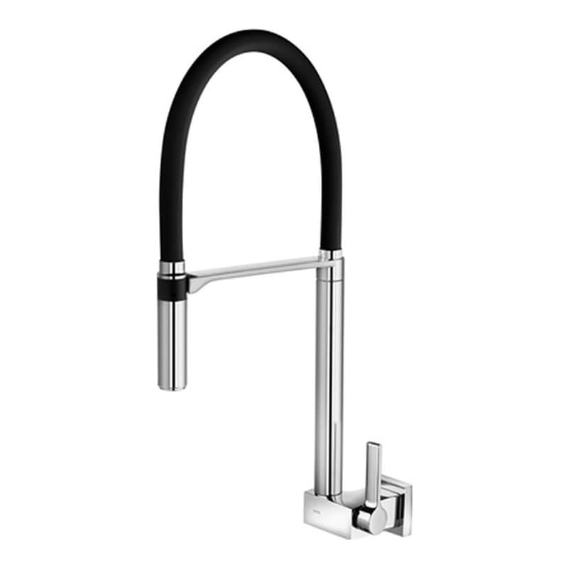 Torneira Cozinha Parede Bica Alta Ducha Cromado/Preto 58496